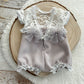 Neutral lace newborn romper, Newborn photo prop, Baby girl outfit for photography, Gray newborn outfit