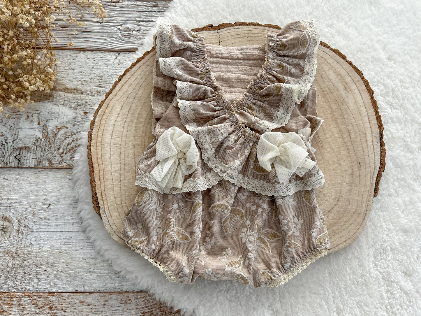 Floral romper newborn girl, Baby photo props, Newborn photo outfit, Neutral newborn props