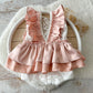 Sitter Romper – Vintage Ruffle Baby Dress for 6–12 Months Peach Satin & Lace