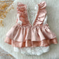 Sitter Romper – Vintage Ruffle Baby Dress for 6–12 Months Peach Satin & Lace