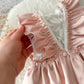 Sitter Romper – Vintage Ruffle Baby Dress for 6–12 Months Peach Satin & Lace