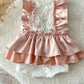 sitter dress for first birthday photo shoots or cake smash sessions, peach pink color, satin ruffles