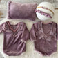Mauve velvet romper and matching headband for newborn photo shoot
