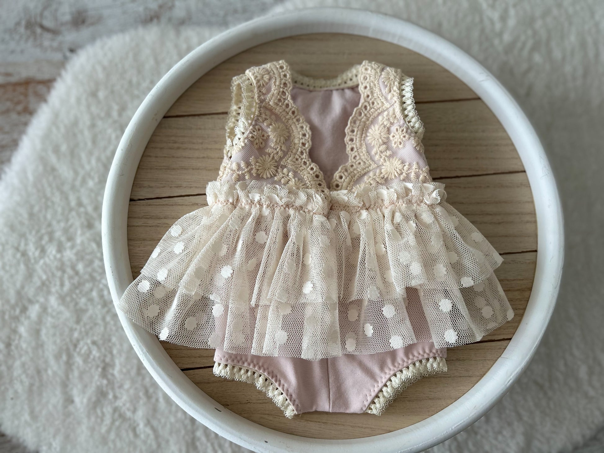 Newborn romper for baby girl first photo shoot, soft blush pink bohemian style outfit newborn gift