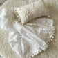 White lace wrap and pillow set with pom pom trim – newborn photography props