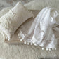 White lace wrap and pillow set with pom pom trim – newborn photography props