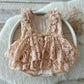 Sitter photo romper with lace ruffles in pinky beige color perfect for milestone photo shoots, birthday party or special occasion outfit