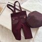 Newborn boy suspender pants and flat cap, baby shower gift, photo outfit