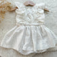 White baby dress with ruffles for first birthday anniversary, milestone photo shoot, cake smash outfit, in sitter size