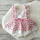 Sitter photography outfit, white lace dress with red heart pattern, bohemian style baby girl romper