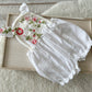 SITTER Girl Romper White Muslin with Red Floral Lace - Photography Outfit