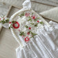 SITTER Girl Romper White Muslin with Red Floral Lace - Photography Outfit