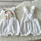SITTER Girl Romper White Muslin with Red Floral Lace - Photography Outfit