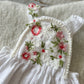 SITTER Girl Romper White Muslin with Red Floral Lace - Photography Outfit
