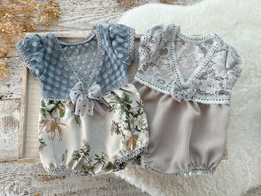 Lace Newborn Romper for Photo Shoots Floral Blue Gray – Choose Your Style