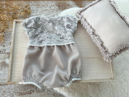 Lace Newborn Romper for Photo Shoots Floral Blue Gray – Choose Your Style