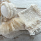 newborn photography set : newborn bonnet, newborn tutu skirt and newborn layer