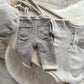 Baby boy photo prop set in neutral gray – romper, pants, and matching cap