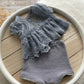 Lavender lace newborn top and panties set on wooden tray – baby girl photo prop