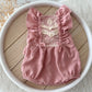 Baby girl photo outfit with lace on front, in pink color, boho style