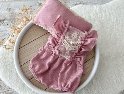 Romper and matching posing pillow for newborn photo shoots