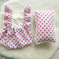 Newborn photo set: romper and posing pillow, polka dots pink white