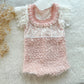 Pink lace baby romper for photography , with lace and pearl decorations