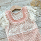 Baby girl first birthday outfit with lace and pearls
