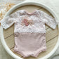 Newborn girl romper, light pink lace, newborn photography outfit 