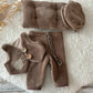 Newborn Boy Outfit – Gentleman Vest Set with Pants, Pillow & Cap – Chestnut Brown