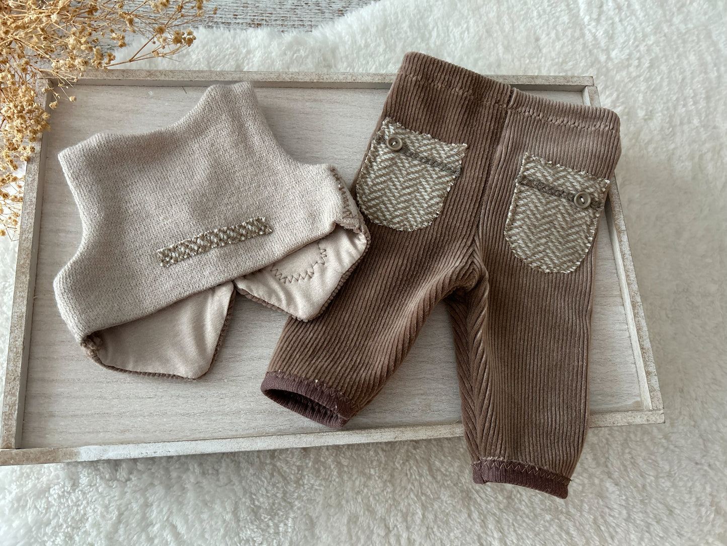 Newborn Boy Outfit – Gentleman Vest Set with Pants, Pillow & Cap – Chestnut Brown