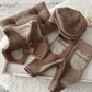 Newborn Boy Outfit – Gentleman Vest Set with Pants, Pillow & Cap – Chestnut Brown