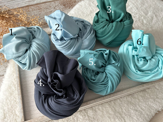 newborn photography wraps, cotton fabric in 6 color shades of blue and green