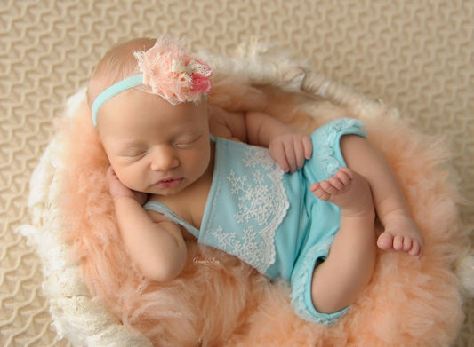 Newborn girl romper, newborn photo props, aqua blue baby girl romper for first photo shoot