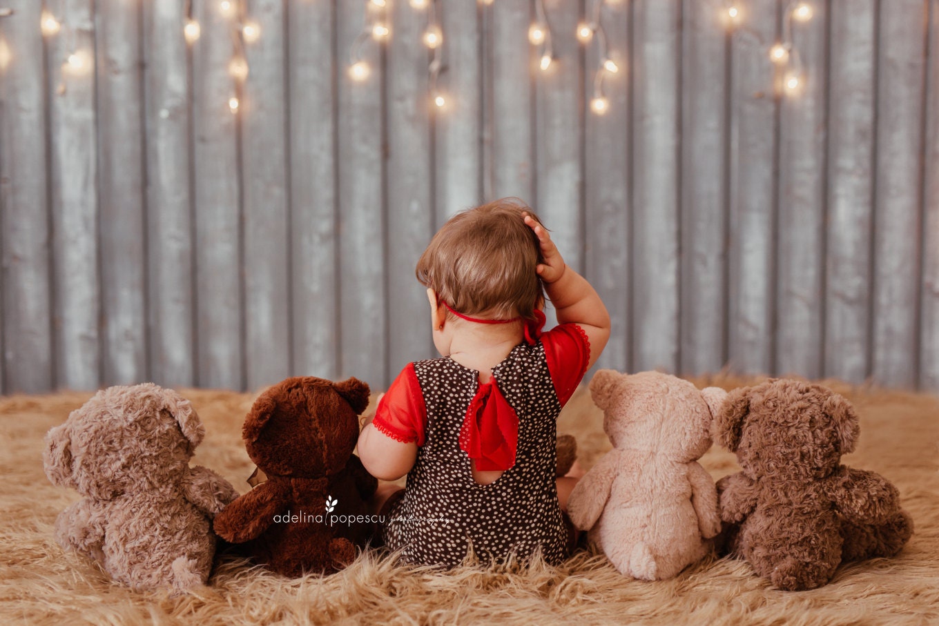 6-12 Months photo props, sitter romper baby girl & bow headband, photography set Christmas