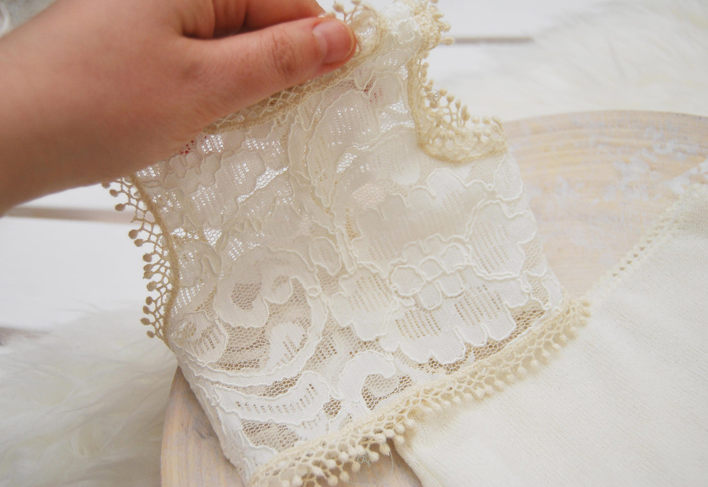 Newborn girl lace outfit photo prop: top & baby panties, ivory lace photography prop, boho baby clothes