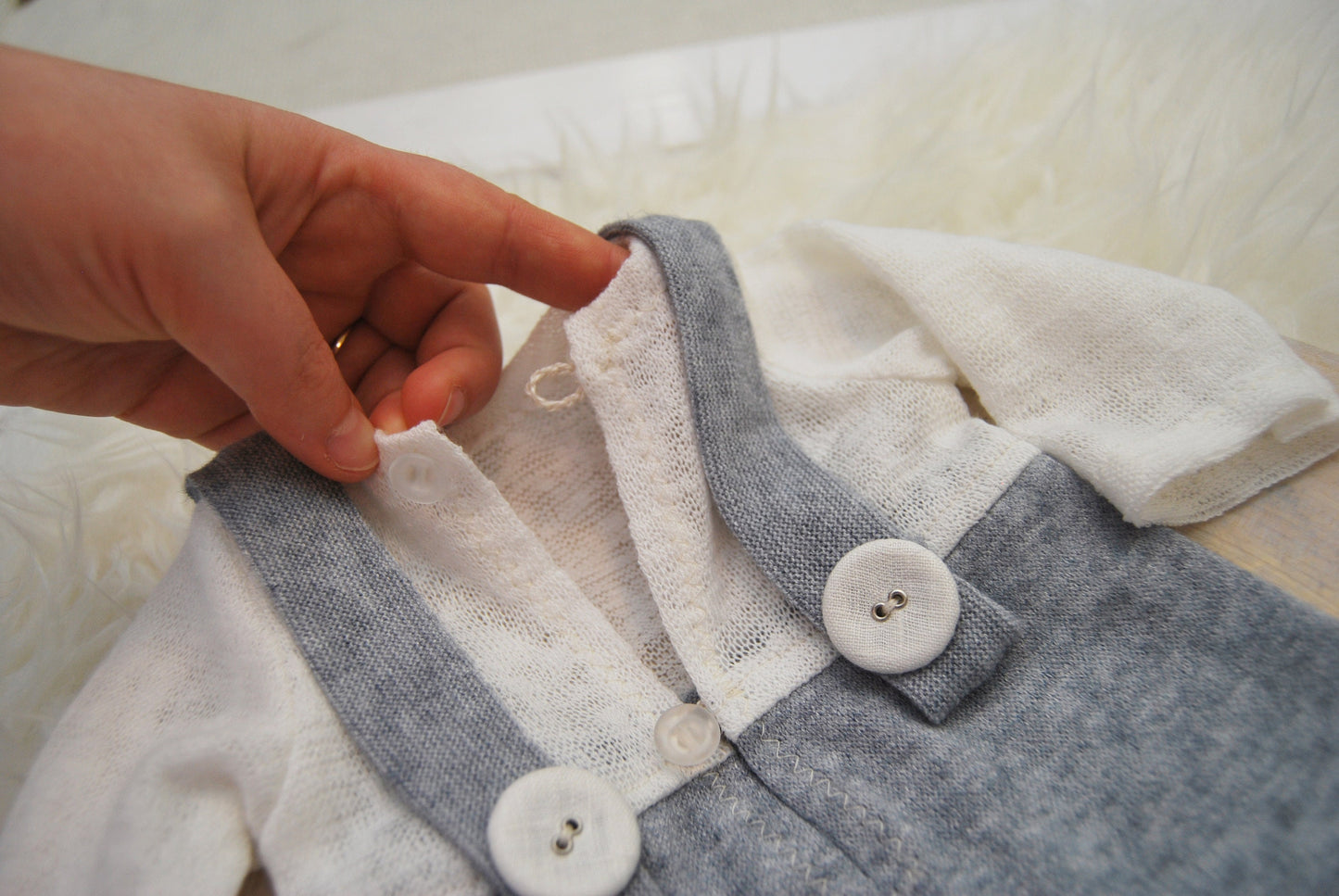 Baby boy romper photo prop, Blue and white photo outfit, Long sleeve overall newborn, Photography prop