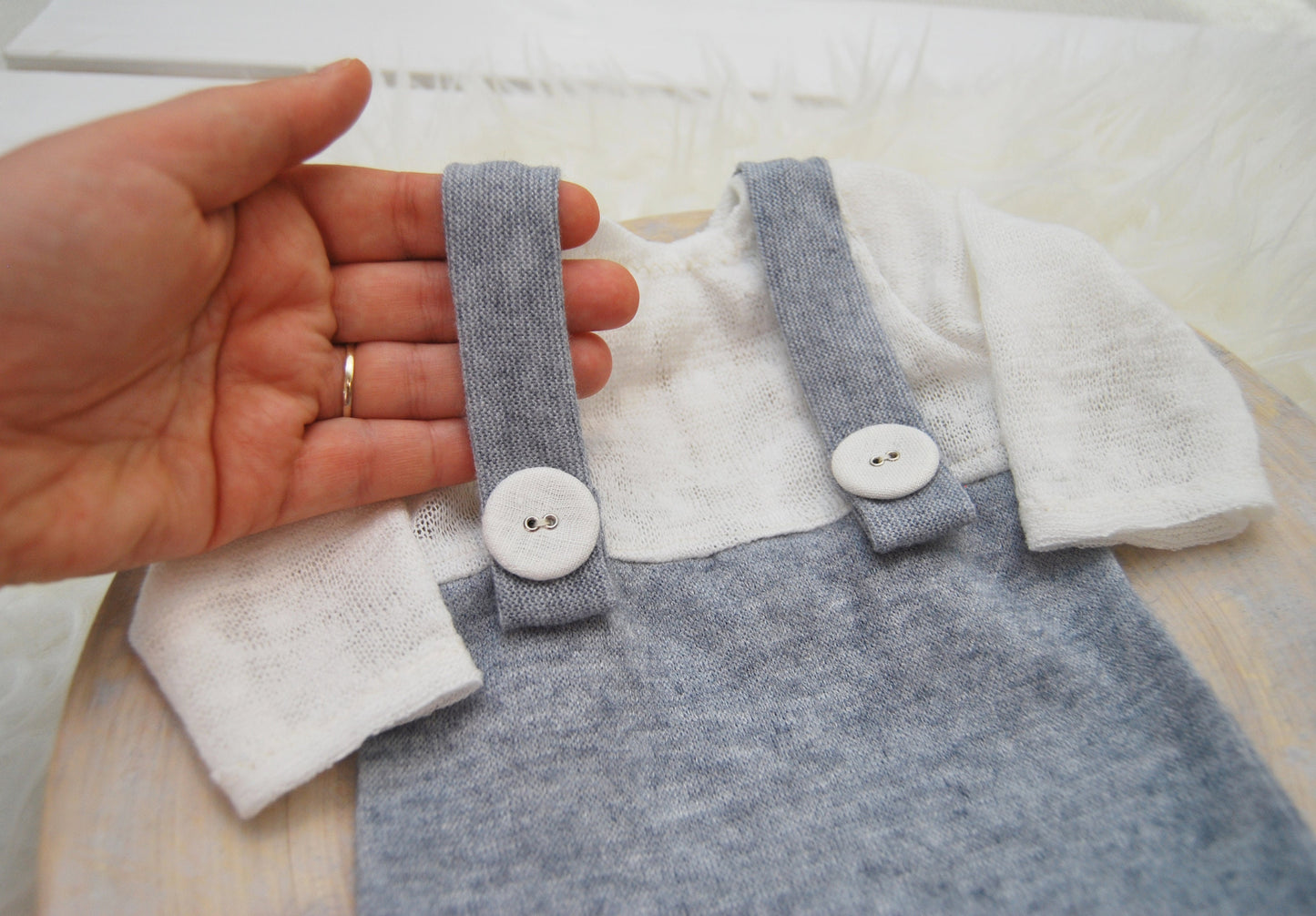 Baby boy romper photo prop, Blue and white photo outfit, Long sleeve overall newborn, Photography prop