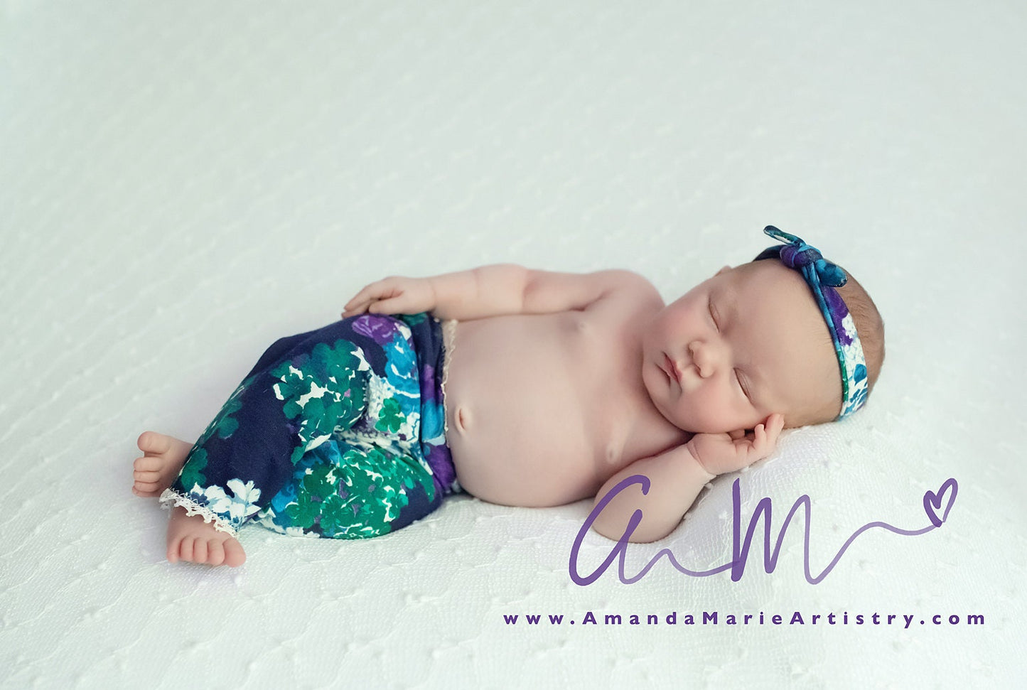 Floral newborn pants & baby knot headband; newborn photo prop - mauve & green