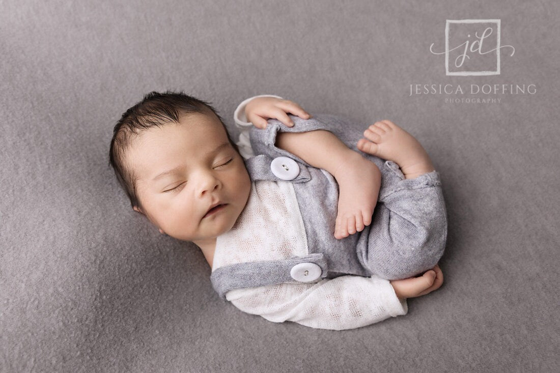 Baby boy romper photo prop, Blue and white photo outfit, Long sleeve overall newborn, Photography prop