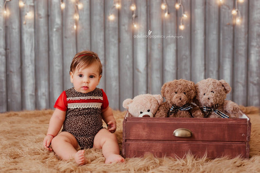 6-12 Months photo props, sitter romper baby girl & bow headband, photography set Christmas