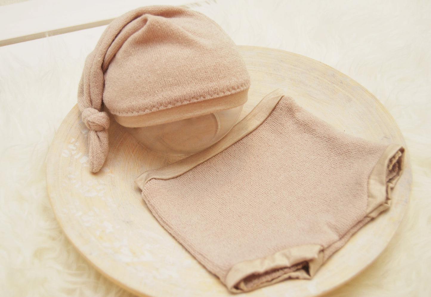 Newborn boy set: panties & sleepy hat, beige neutral baby boy pants, newborn hat photo props