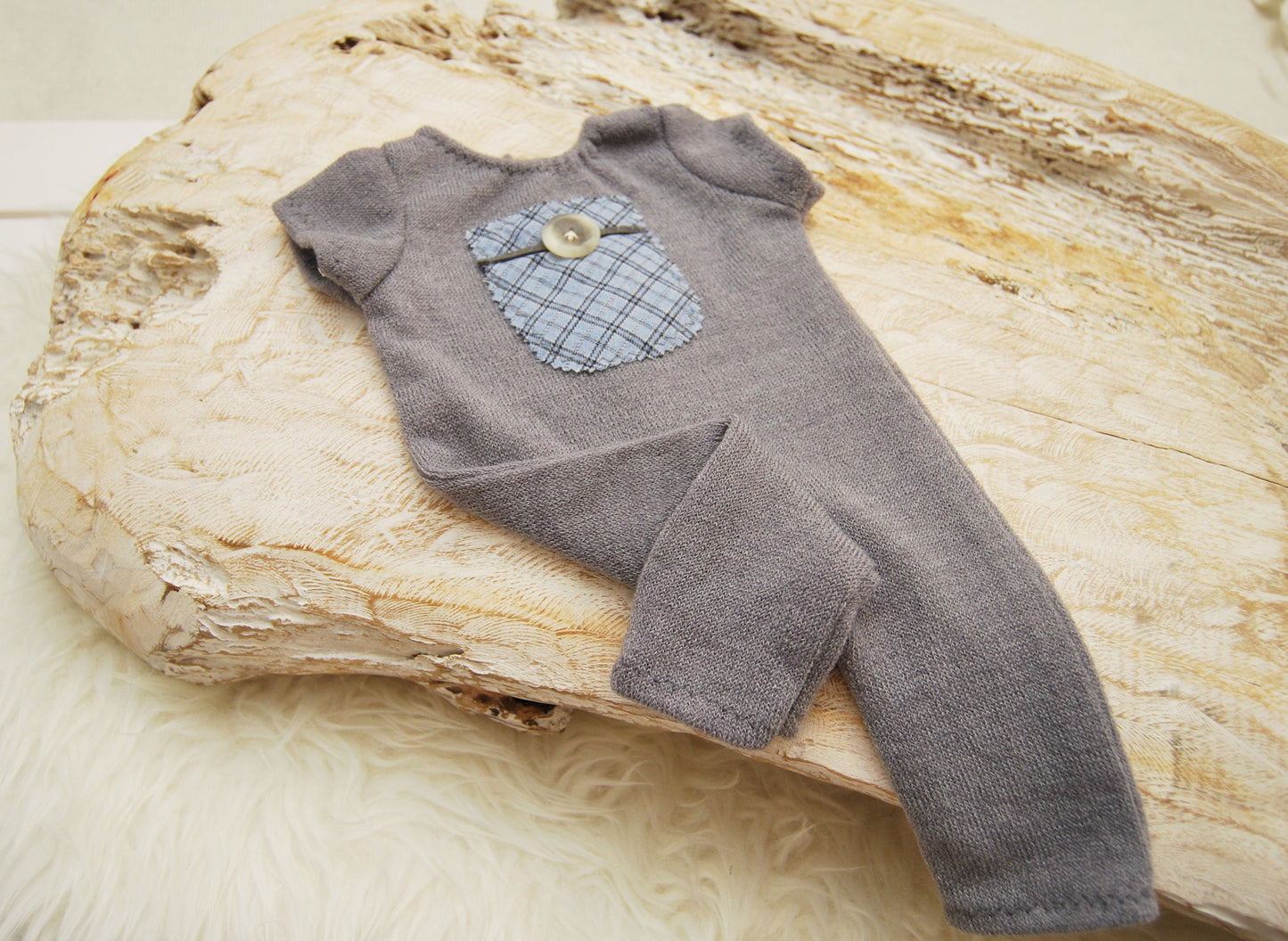 Newborn photo prop, baby boy overall for first photo shoot, short sleeve newborn romper