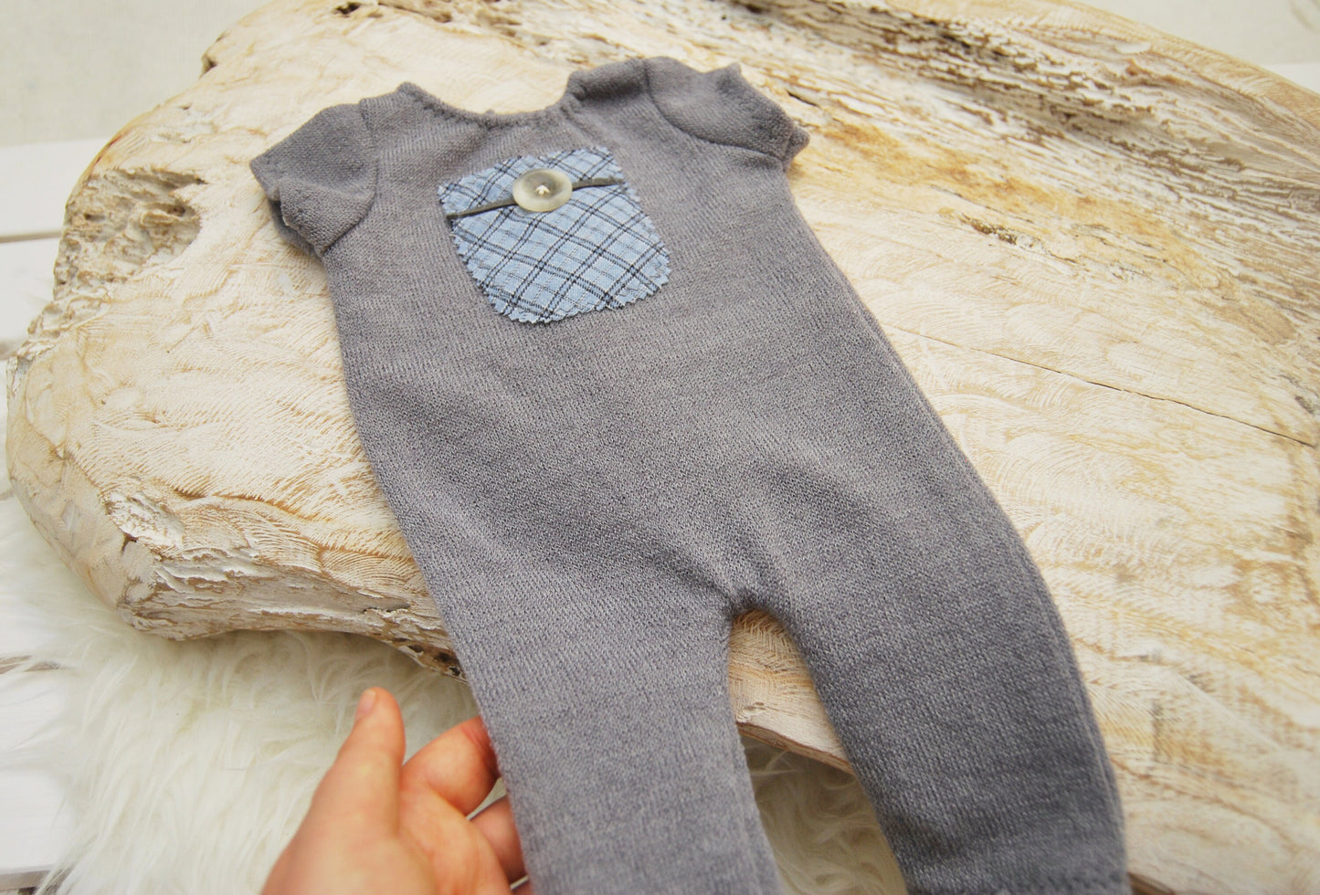 Newborn photo prop, baby boy overall for first photo shoot, short sleeve newborn romper