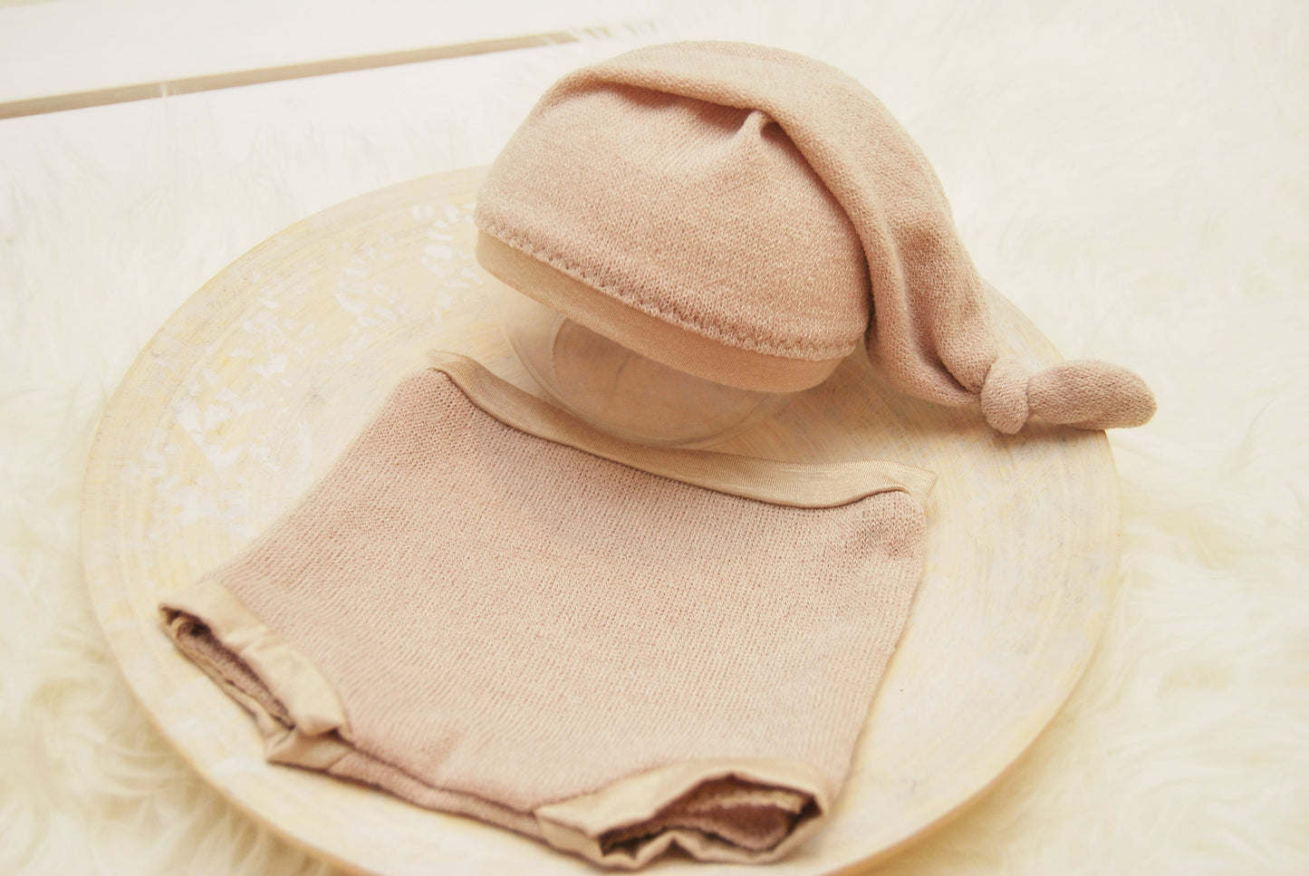 Newborn boy set: panties & sleepy hat, beige neutral baby boy pants, newborn hat photo props