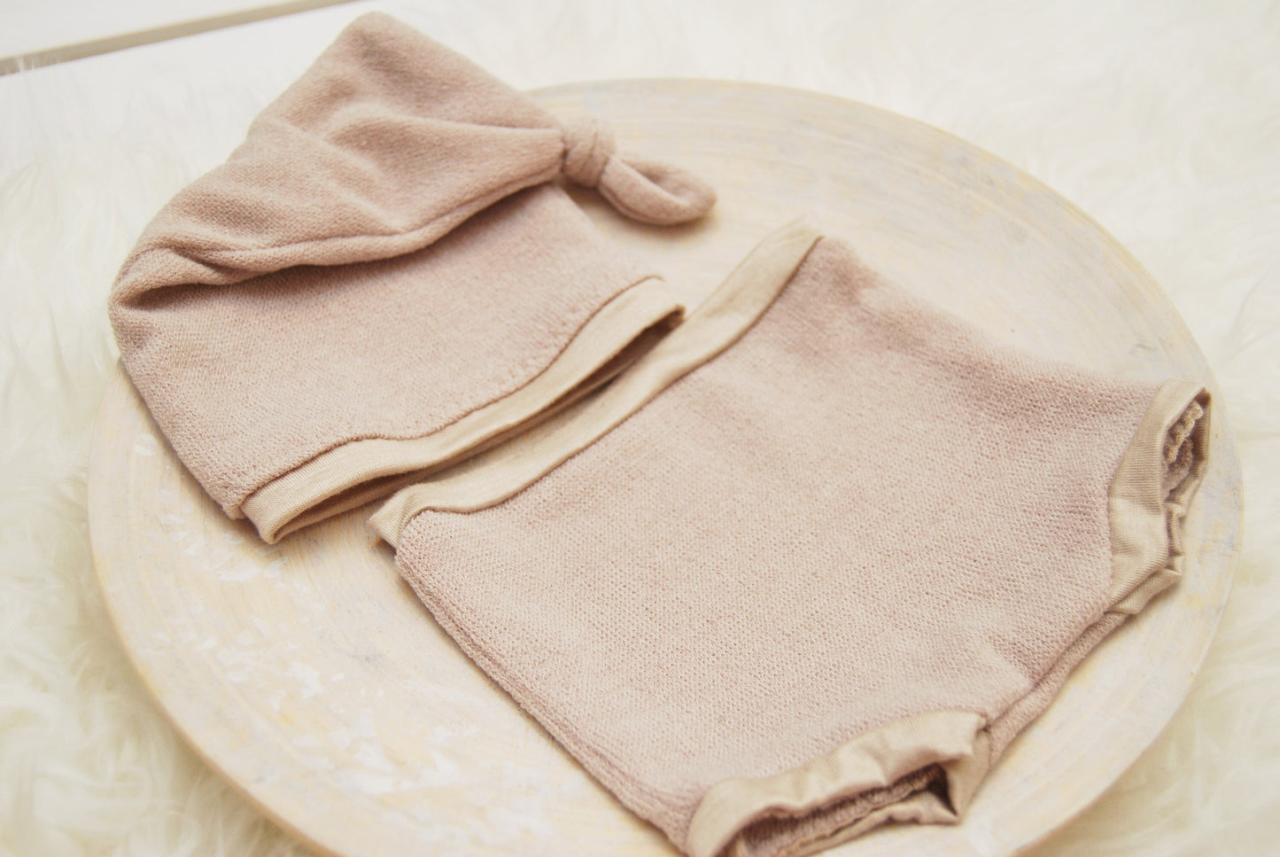 Newborn boy set: panties & sleepy hat, beige neutral baby boy pants, newborn hat photo props