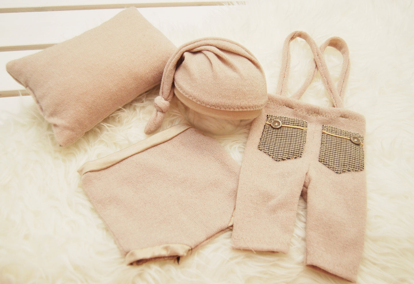 Newborn boy set: panties & sleepy hat, beige neutral baby boy pants, newborn hat photo props