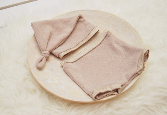 Newborn boy set: panties & sleepy hat, beige neutral baby boy pants, newborn hat photo props