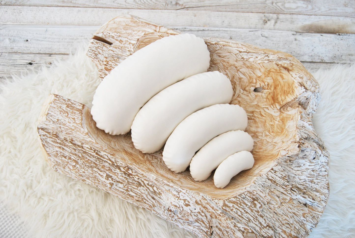 Newborn photography set of 5 posing pillows, contoured, bean shape filled, off white color, waterproof