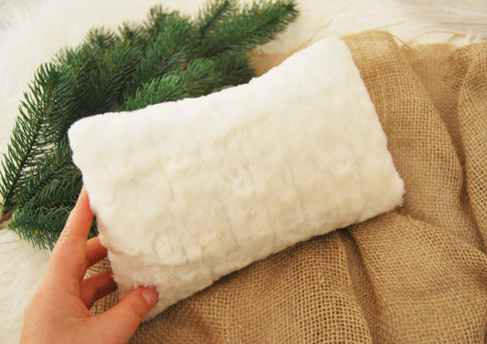 Faux fur posing pillow, white neworn pillow photo prop, decorative pillow for photo sessions